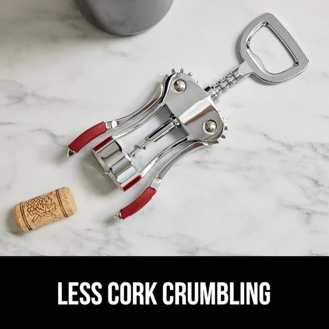 GORILLA GRIP BPA-Free Premium Wine Opener, Heavy Duty Zinc Alloy Wing Corkscrew, Multifunctional Bottle Openers Remove Corks, Caps, Easy to Use Sharp Cork Screw, Dishwasher Safe, Bar Essential, Red