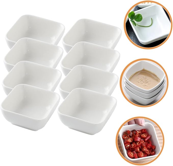 8pcs Heavy Duty Ceramic Appetizer Plates Sauce Dishes for Dipping Spice Bowl Kitchen Supplies