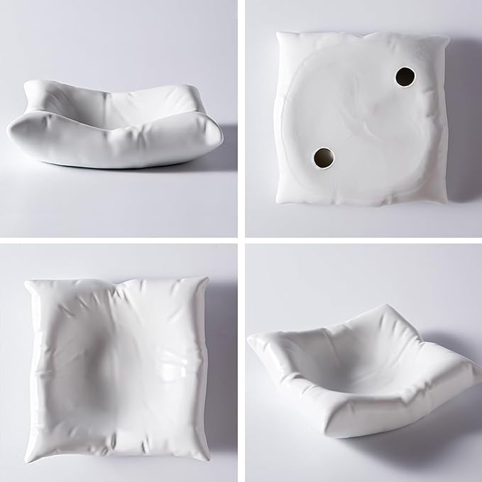 Ceramic Pillow-Shaped Dinner Plate Square Pillow Dessert Plate Serving Dishes for Salad Fruit Steak Tableware Dish Creative Appetizer Plate for Wedding Kitchen Party White 6"