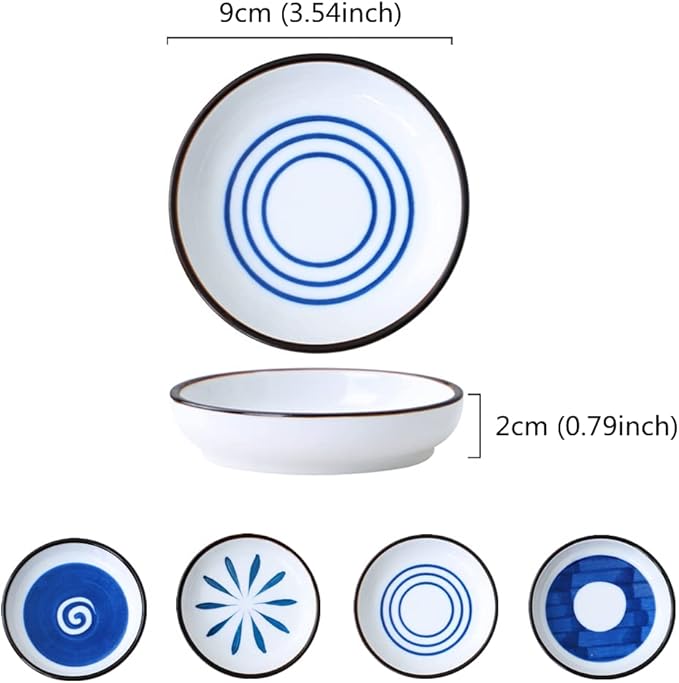 Japanese Retro Ceramic Side Dishes Set of 4, Ceramic Sauce Dipping Bowls Porcelain Side Dish Bowl, 3.54 Inch Mini Seasoning Dish for Ketchup, Sushi, Snack, BBQ and Other Party Supplies