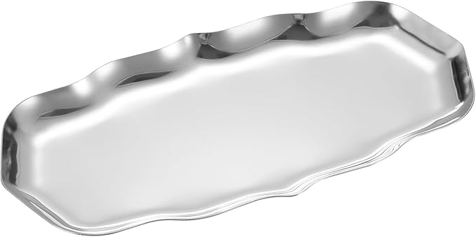 uxcell Stainless Steel Decorative Tray 8.6" x 4.3" Wave Serving Tray Suitable for Jewelry Coffee Table Bar Kitchen Countertop Bathroom Tableware, Silver