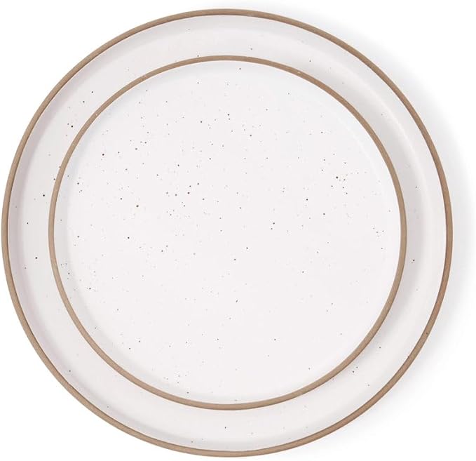 Godinger Inwood White Speckled Stoneware 12-Piece Dinnerware Set – Rustic Glazed Plates and Bowls, Service for 4, Microwave & Dishwasher Safe