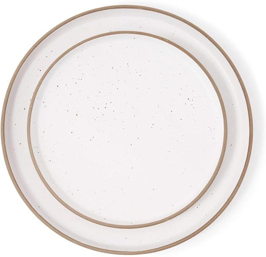 Godinger Inwood White Speckled Stoneware 12-Piece Dinnerware Set – Rustic Glazed Plates and Bowls, Service for 4, Microwave & Dishwasher Safe