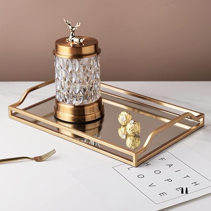 Serving Tray Metal Food Trays For Coffee Table Mirrored Tray With Handle Decorative Tray For Home Food Tray Kitchen Decor