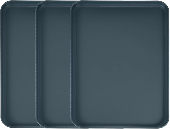 uxcell 3Pcs Plastic Serving Trays, 15 x 10.6 Inch Rectangle Food Trays Serving Cafeteria for Kitchen Restaurant Coffee Fruit Burger Lunch Dessert, Black