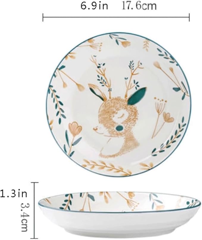 WaLdor Seasoning Plate Snack Dishes, Household Ceramic Dishes, Cartoon Deer Ceramic Dishes, Set of 6 for Desserts, Appetizers, Snacks, Pasta Side Dishes, Bread, Cheese, Fruits Ceramic Sauce Plates