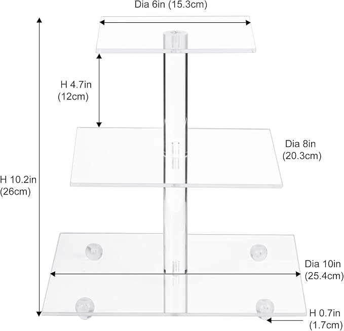 Acrylic Cupcake Stand Clear Cupcake Holder Display Stand Dessert Pastry Tower for Wedding Birthday Bar Party Décor (Square - 3 Tier)