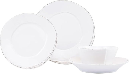 Vietri Italian Lastra Collection Dinnerware Sets (White, 4-Piece Place Setting)