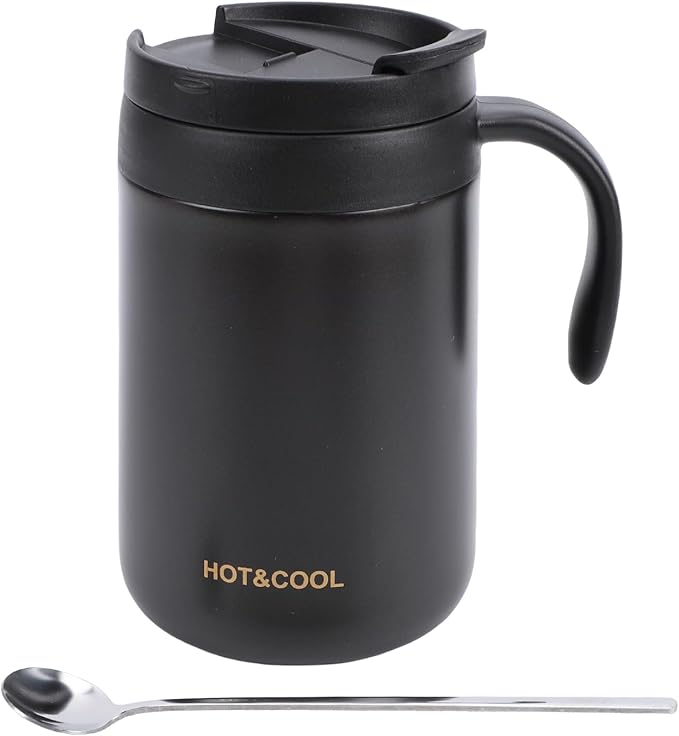 Irishom Portable Coffee Maker Stainless Steel Vacuum Insulated Travel Coffee Dripper Set Double Mesh Filter Foldable Design for Camping Office Backpacking (Black)