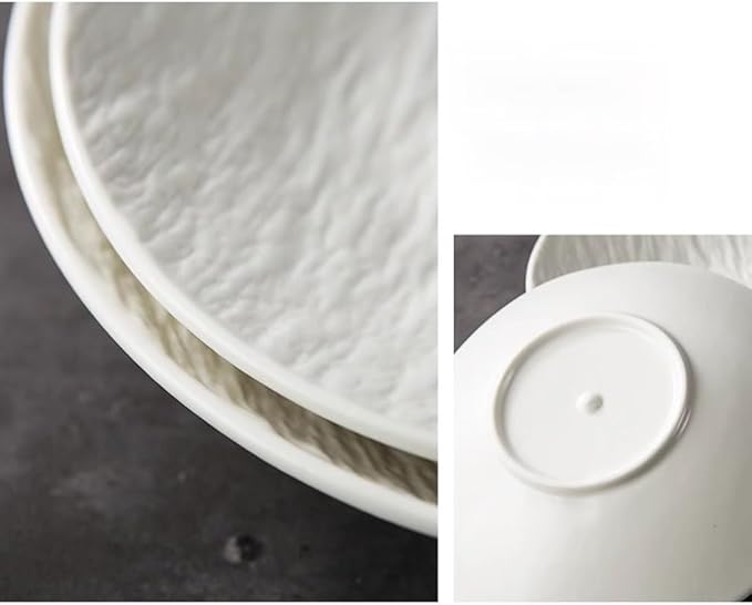 SONGCHAO Party Supplies Hotel Tableware Solid Color Stone Plate Steak Plate Ceramic Deep Plate Salad Bowl Matte White Western Restaurant Party Plates (Color : A, Size : Small)