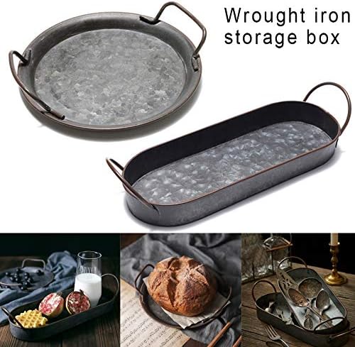 VALINK Vintage Style Metal Serving Tray Basket French Country Dishes Shabby Rustic Home Decoration Food Storage Organizer