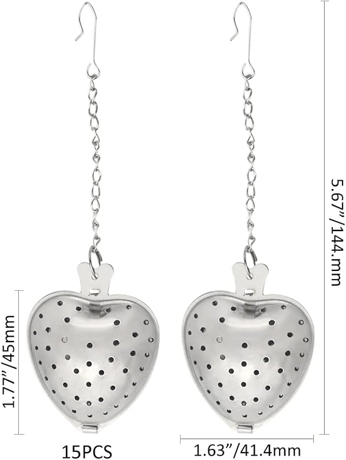 15Pcs Loose Leaf Tea Infuser Stainless Steel Tea Balls Tea Strainer Tea Interval Diffuser for Loose Tea Heart Shape Metal Tea Filters with Extended Chain Hook for Cup Bottle