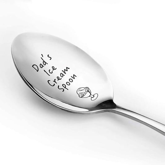 Engraved Stainless Steel Spoon Gift Dad's Ice Cream Spoon Dessert Spoon Salad Spoon Dinner Spoon With Gift Box For Dad Grandpa Husband Birthday Father's Day
