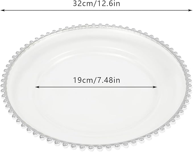 25 Pack Silver Charger Plates – Elegant Round Decorative Plates with Beaded Edge – Clear & Gold Hot-Stamped PS Platters for Weddings, Parties, Banquets – Stackable, Reusable