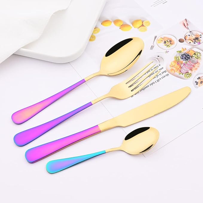 Dinner Forks Set of 6 - Uniturcky Stainless Steel Silverware Forks 8.3 Inches Table Forks Use for Home Kitchen Restaurant - Shiny Gold and Rainbow Metal Salad Forks - Dishwasher Safe