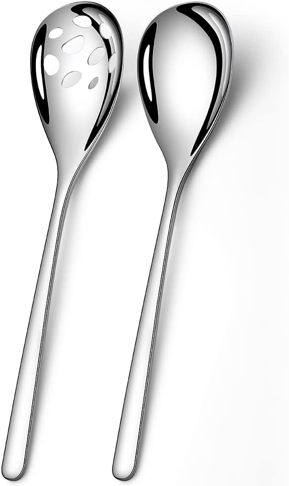 Slotted & Solid Serving Spoons Set, 9.4 Inch Stainless Steel Serving Utensils for Kitchen, Party, Buffet Tableware Set, Extra Large - Professional Restaurant Size, 2-Piece