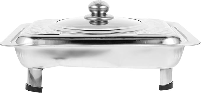 FRCOLOR Stainless Steel Rectangular Food Serving Tray with Lid Thickened Buffet Plate for Food Holding and Catering Suitable for Cafeteria and Buffet Use