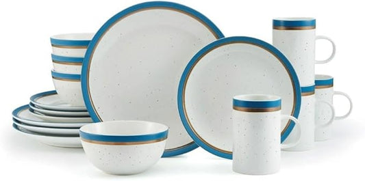 16-Piece Dinnerware Set Round Tableware Set pf Plates Dinner Sets Dish Plate Ceramic Dishes to Eat Food (D As shown)