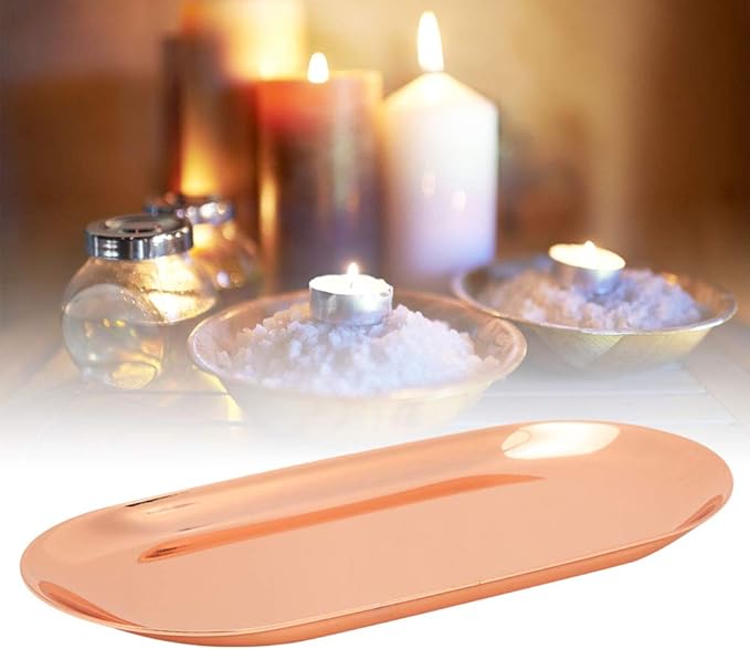 Oval Metal Trays, Stainless Steel Decorative Tray Serving Plate Vanity Trays, Bathroom Candle Trays Fruit Snacks Tray, 23 x 9.5cm (Rose Gold)