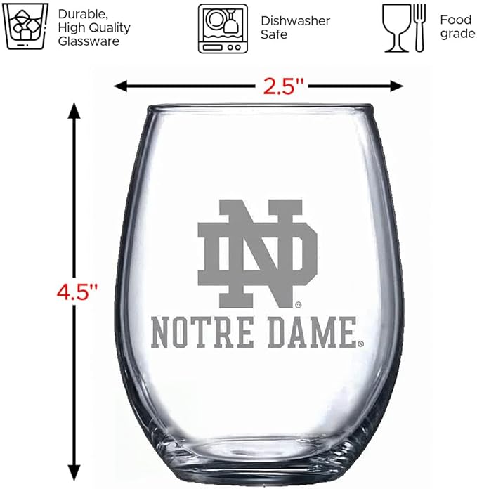 Notre Dame Fighting Irish Etched Satin Frost Logo Wine or Beverage Glass Set of 2