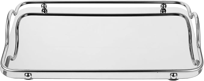 Rectangular Stainless Steel Serving Tray with Handles Small Silver Mirror Finish Food Tray for Beverage and Dinner 1pcs Sturdy for Household and Entertaining