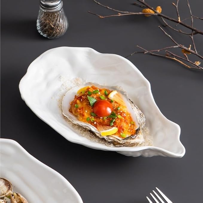 ENGENDER Dish Plate Creative White Ceramic Plate Household Dish Tableware Simple Western Restaurant Fruit Plate Creative Dinner Plates(Large)
