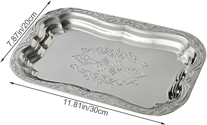 Stainless Steel Dessert Plate Vintage Embossed Cake Tray Jewelry Storage Organizer Snack Plate Serving Plate Tableware