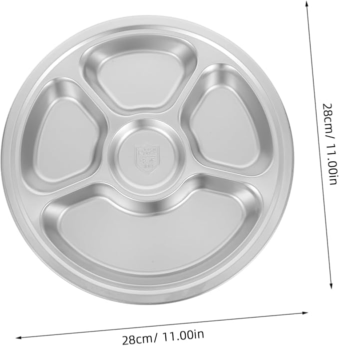 Garneck 1pc Divided Stainless Steel Food Plate Compartment Serving Tray for Breakfast Lunch and Dinner Stackable Moisture-retaining Design