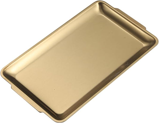 Baking Sheet, Sheet Pans for Baking Stainless Steel, Rectangle Metal Serving Tray with Handles for Dining, Party, Buffet, Dishwasher(Gold,32 * 16cm/13 * 6.3in)