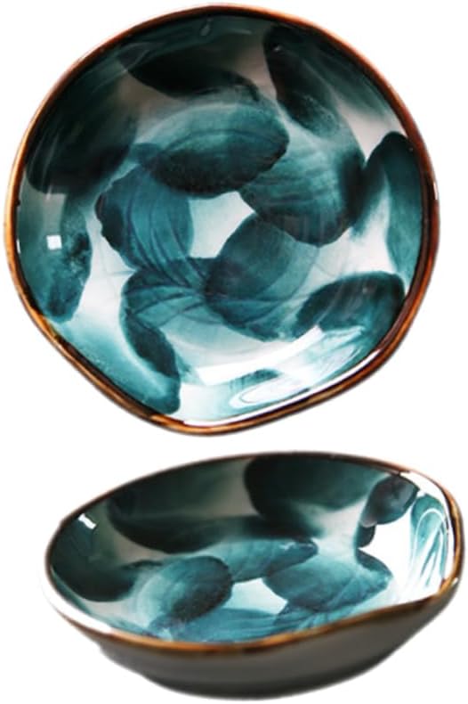 Happyyami 2pcs Hand-painted Ceramic Disc Snack Tray for Boys and Girls Serving Platter Appetizer Plate Condiment Tray