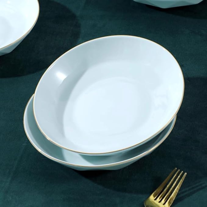 SONGCHAO Party Supplies Plate Dish Plate Home Celadon Gold Edge Light Luxury Tableware Set Creative Deep Plate Ceramic Plate Gold Plate Soup Plate Party Plates (Color : 7inch)