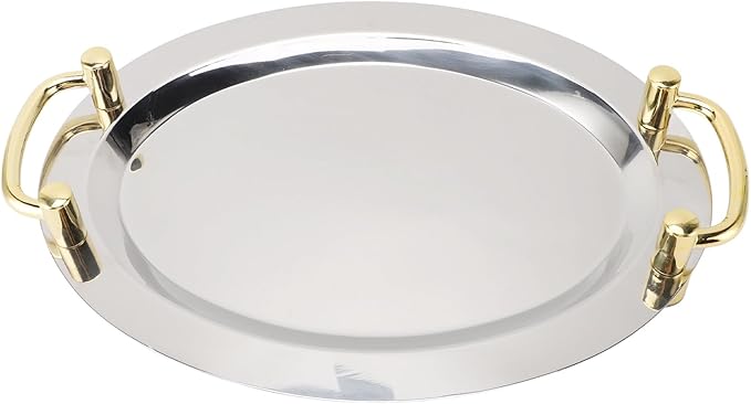 Stainless Steel Serving Tray, Multifunction Portable Metal Serving Tray with Handle, Buffet Serving Snack Tray for Coffee, Desserts, Cakes, (Rectangle Shape with