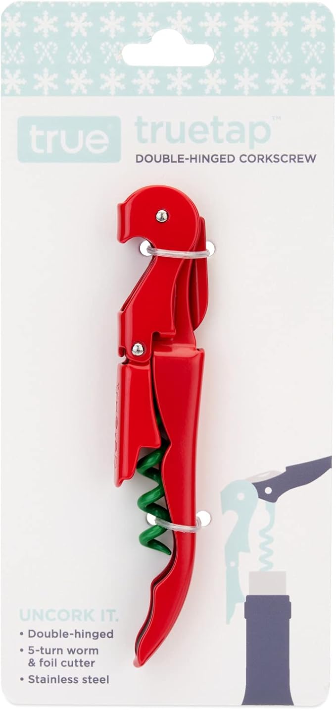 True Truetap Holiday Color Block Double Hinged Corkscrews, Red/Green (1225)