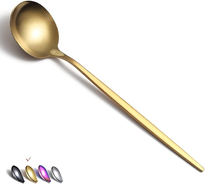 Matt Gold 6 Piece Dinner Spoons - 8.1'' Stainless Steel Tablespoons, Soup & Dessert Spoons, Silverware for Home, Kitchen or Restaurant, Dishwasher Safe