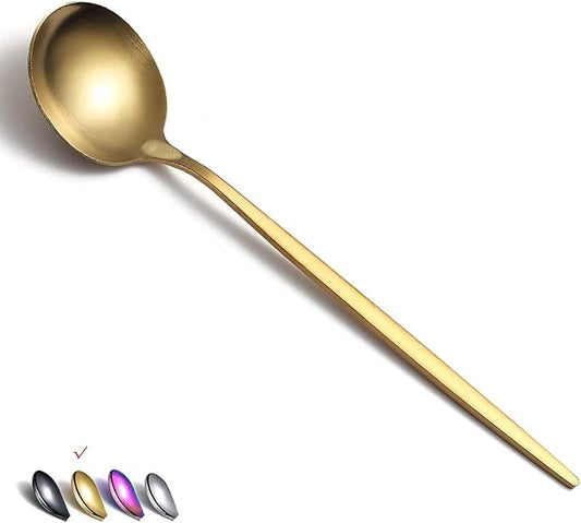 Matt Gold 6 Piece Dinner Spoons - 8.1'' Stainless Steel Tablespoons, Soup & Dessert Spoons, Silverware for Home, Kitchen or Restaurant, Dishwasher Safe