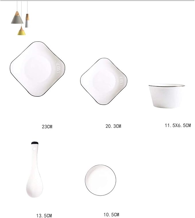 Dishes/Plate/Bowl Set,16 Pieces White Black Line Ceramic Tableware Dinner Set