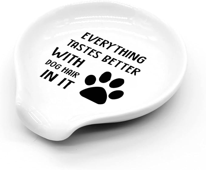 Funny Coffee Quote Black and White Ceramic Coffee Spoon Holder Coffee Spoon Rest -Coffee Station Decor Coffee Bar Accessories-Coffee Lovers Gift for Women and Men (Dog Hair Dog Paw)