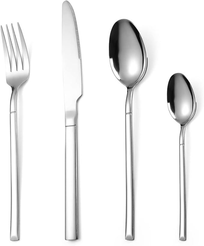OriGlam Silverware Set, Stainless Steel Flatware Cutlery Set, Eating Utensils Tableware Include Fork Knife Spoon, Dishwasher Safe (Silver)