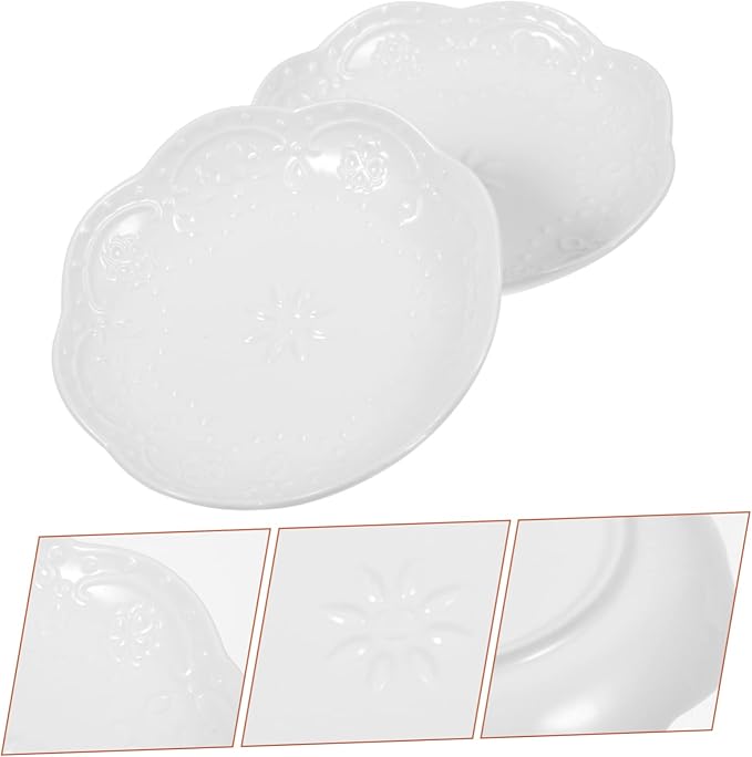 Flower Butterfly Embossed Ceramic Dipping Sauce Dish Set of 2 White Multifunctional Appetizer Plates for Snacks and Decorative Serving Bowls