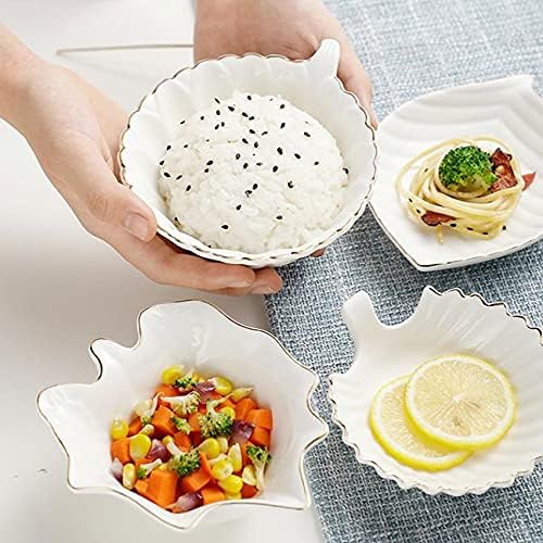 Appetizer Bowls Ceramic Dipping Sauce Dishes Leaf Shape Condiment Dishes Saucers Dipping Bowls Appetizer Plate for Seasoning and Snack (5.12inch) Salad Bowls