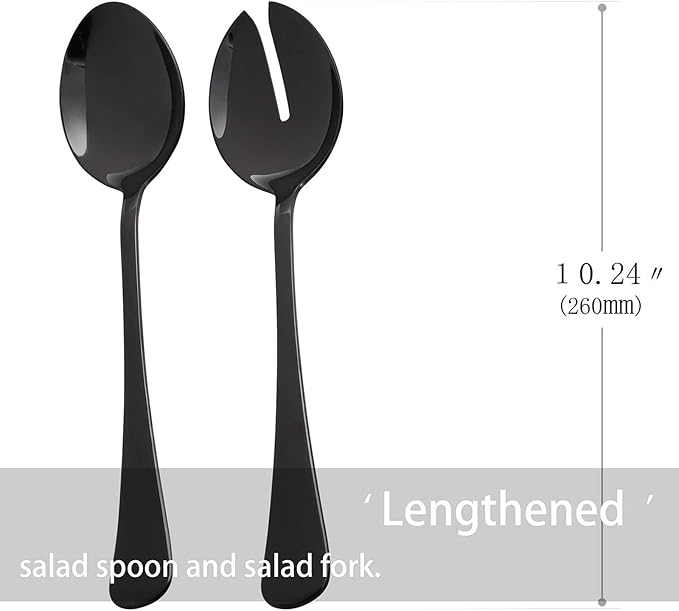 Black Serving utensils set. Stainless Steel Hostess Flatware Sets 7-Piece Includes Silverware Large Salad Spoons,Forks,knifes.Dishwasher Safe.
