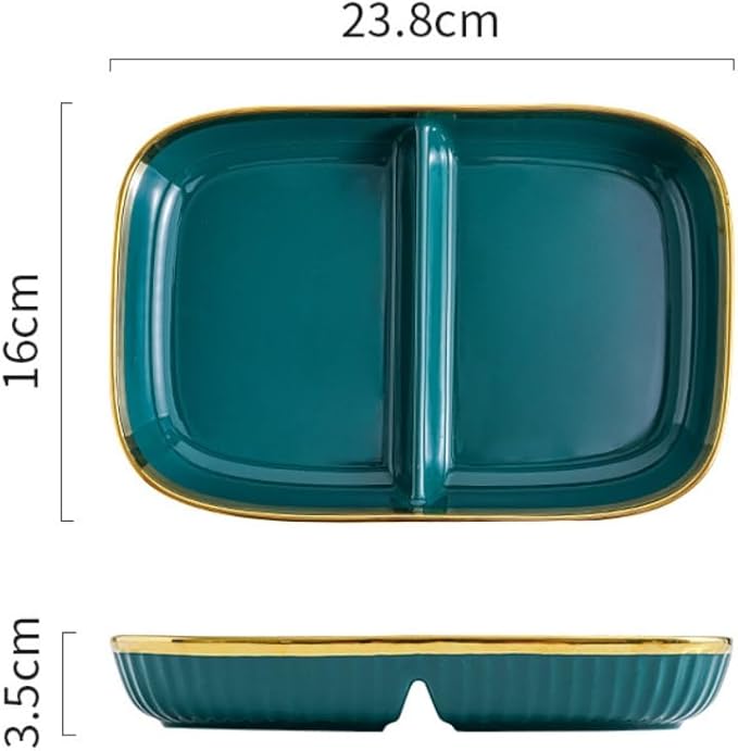 Porcelain Healthy Eating Plate, Ceramic 2 Compartment Divided Plates, Portion Control Plates for Adults Weight Loss, Length: 23.8cm/9.37 inch