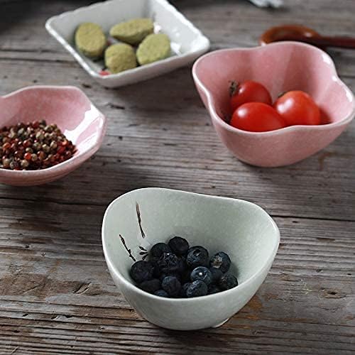 Ceramic Flower Shaped Sauce Dish Sushi Dipping Bowl Appetizer Plates Porcelain Serving Dish Seasoning Dishes,Plum blossom Set of 4 (Pink-Rect)