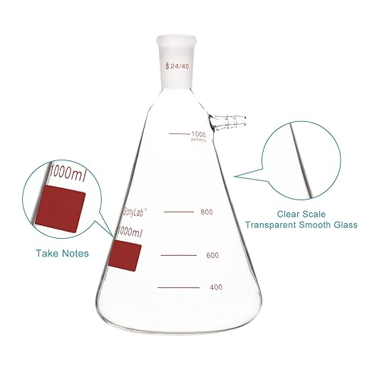 stonylab Filtering Flask with 24/40 Standard Taper Outer Joint, Heavy Wall Borosilicate Glass Filter Flask, Bolt Neck with Tubulation, 1000 ml