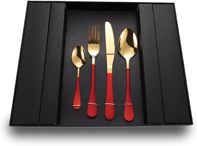 Stainless Steel Flatware serving set,Home Kitchen Eating Tableware Set,Dishwasher Safe,For Home Kitchen Restaurant Hote 24-piece Stainless Steel Steak Knife, Fork And Spoon Household Black Gift Box Se