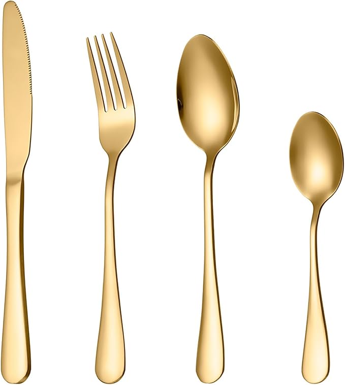 Kitchen Utensils Set, Spoons And Forks Set Flatware Serving Set, Utensil Set, Cutlery Set for Home Restaurant (Gold)