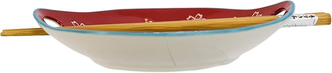 Ebros Red Maneki Neko Lucky Cat Appetizer Snack Serving Coupe Plate Dish With Chopsticks And Built In Rest Set Small Flat Bowl For Hors D'oeuvres Sushi Ice Cream Serveware Plates (2)