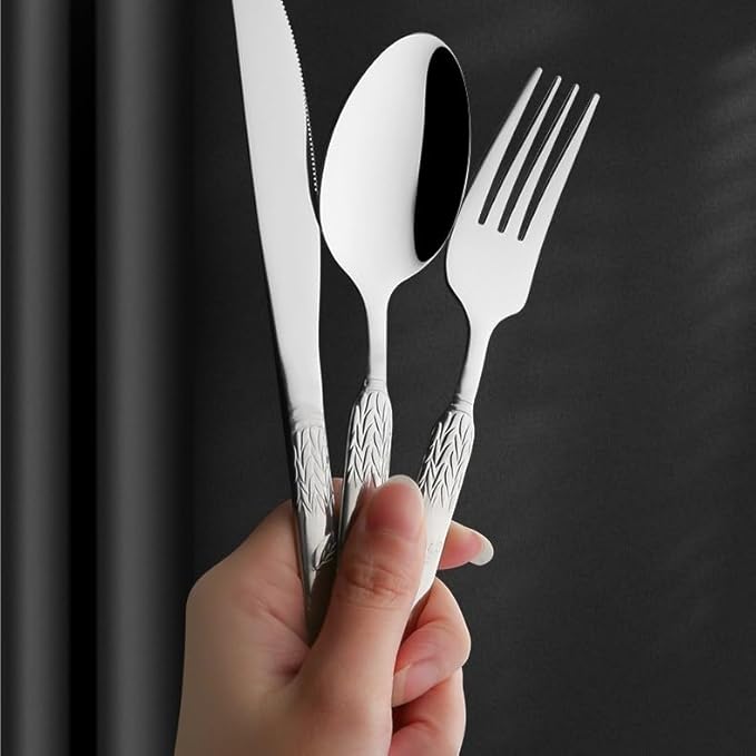 Stainless Steel Flatware Serving Set,Home Kitchen Eating Tableware Set,Dishwasher Safe,for Home Kitchen Restaurant Hote 5/20/30/40/50/60 Pieces Retro Round Handle Wheat Ear Stainless Steel Knife Fork