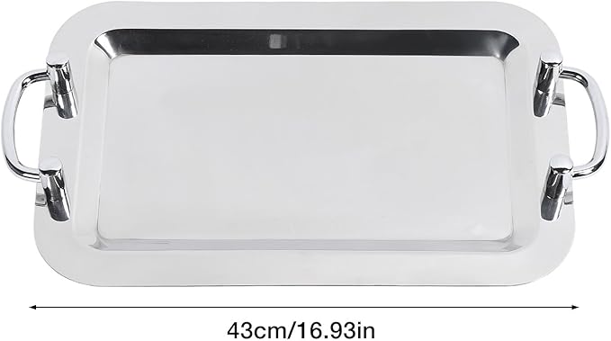 Stainless Steel Buffet Plate, Mirrored Silver Tray, Bright Mirror Finish Serving Tray with Handle for Hotel Restaurant Banquet (Square Length 43 cm)