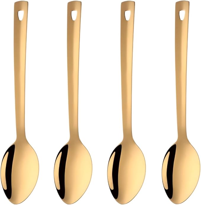 DOCBLACK 13 Inch Serving Spoons Set, Heavy Duty Stainless Steel Buffet Spoons with Long Handle for Kitchen, Restaurant, Party, Dishwasher Safe (Gold, 4PCS 13 inches)